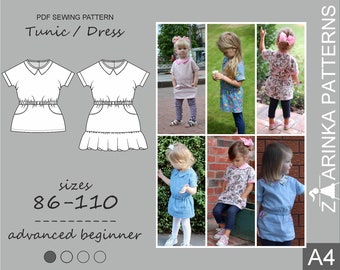 The Zarinka tunic/dress PDF sewing pattern - sewing for girls, kimono sleeves pattern, toddler pattern, girls blouse pattern