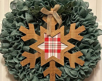 Guirlanda de inverno - Guirlanda de Natal - Floco de neve de madeira