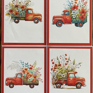 Tarjetas de felicitación de camión rojo antiguo (juego de 4)