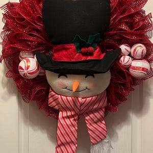 Weihnachtskranz-Schneemann-Kranz-Mesh-Kranz-Deco-Mesh-Kranz-Kranz-Rot