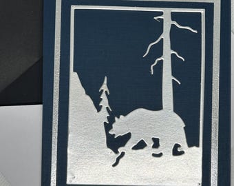 Bear walking in woods-Card set of 4