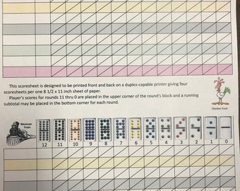Mexican Train and Chicken Foot Score Sheet--DOWNLOAD