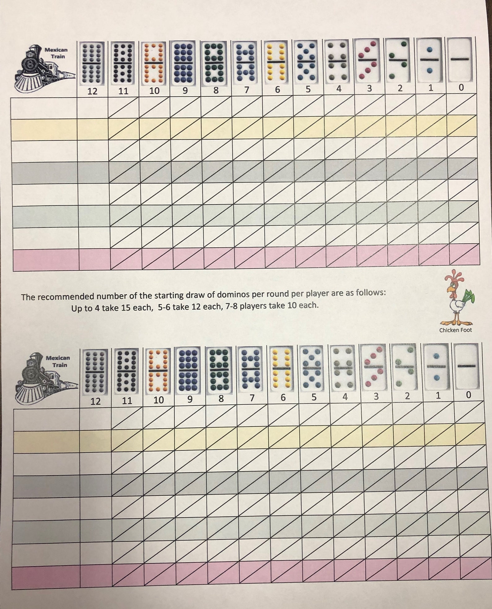 Mexican Train Score Sheet Printable