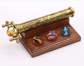 Interchangeable Brass Marble Scope with Wooden base and 4 total Handmade Marbles