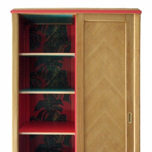 Varnished oak veneer wardrobe with sliding doors vintage 1950s image 6