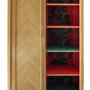 Varnished oak veneer wardrobe with sliding doors vintage 1950s image 7