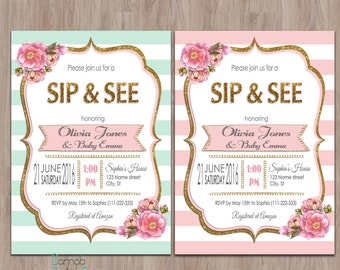chalkboard sip and see invitation meet the baby invitation etsy