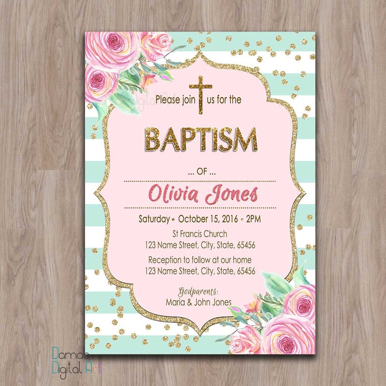 Baptism Invitation Girl Printable Girl Baptism Invitation Etsy