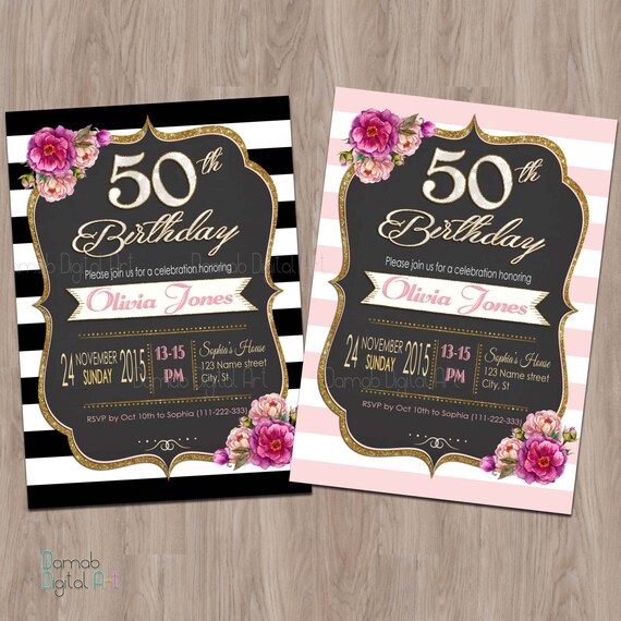50th Birthday Invitation 50th Birthday Invitation for Women Etsy