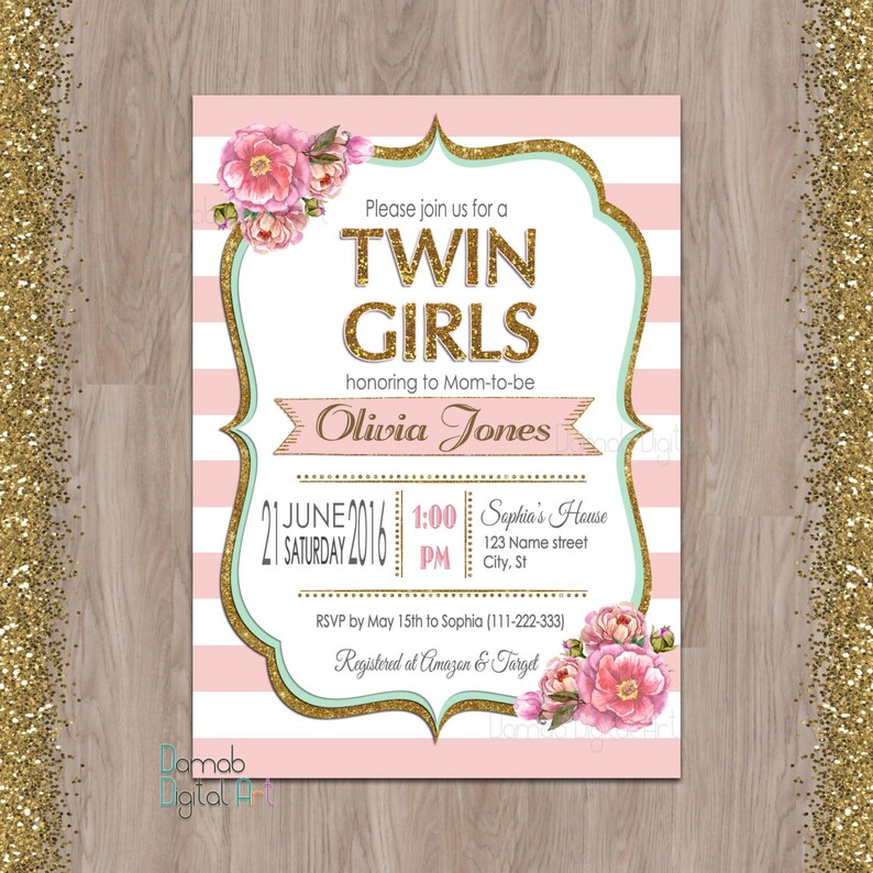 Twin Girls Baby Shower Invitations Baby Shower Invitation Etsy