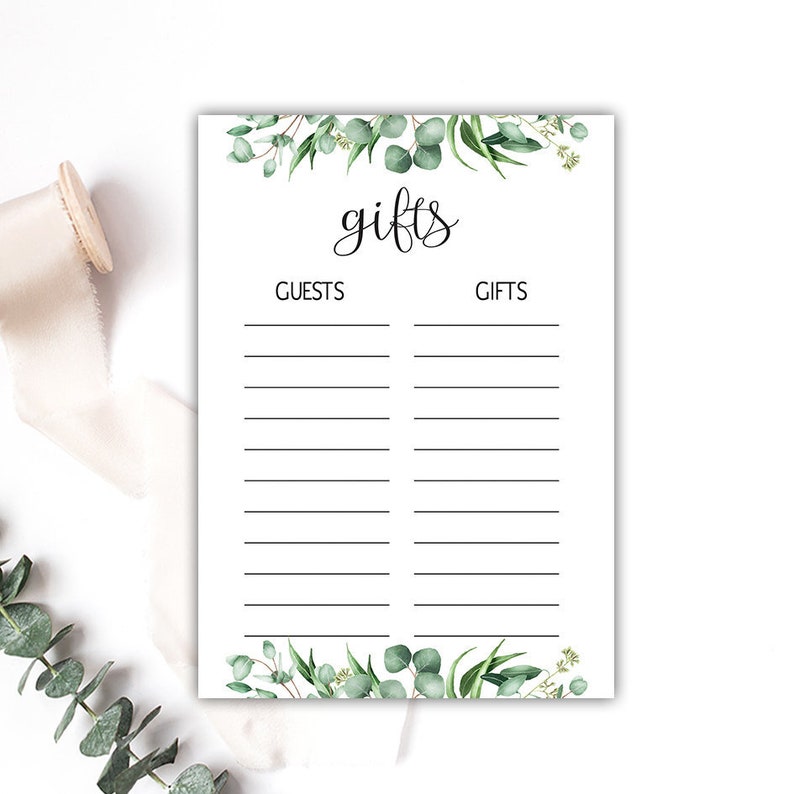 Gift List Greenery Bridal Shower Gift List Baby Shower Gift Etsy Gift List Greenery Bridal Shower Gift List Baby Shower Gift Etsy