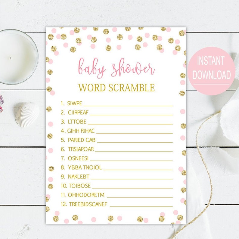 Pink And Gold Baby Shower Games Printable Baby Word Scramble Etsy Pink And Gold Baby Shower Games Printable Baby Word Scramble Etsy