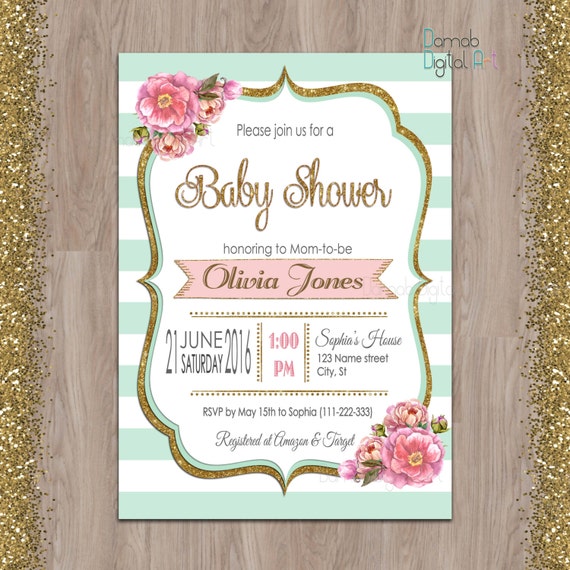 mint baby shower invitation mint gold baby shower invitation etsy