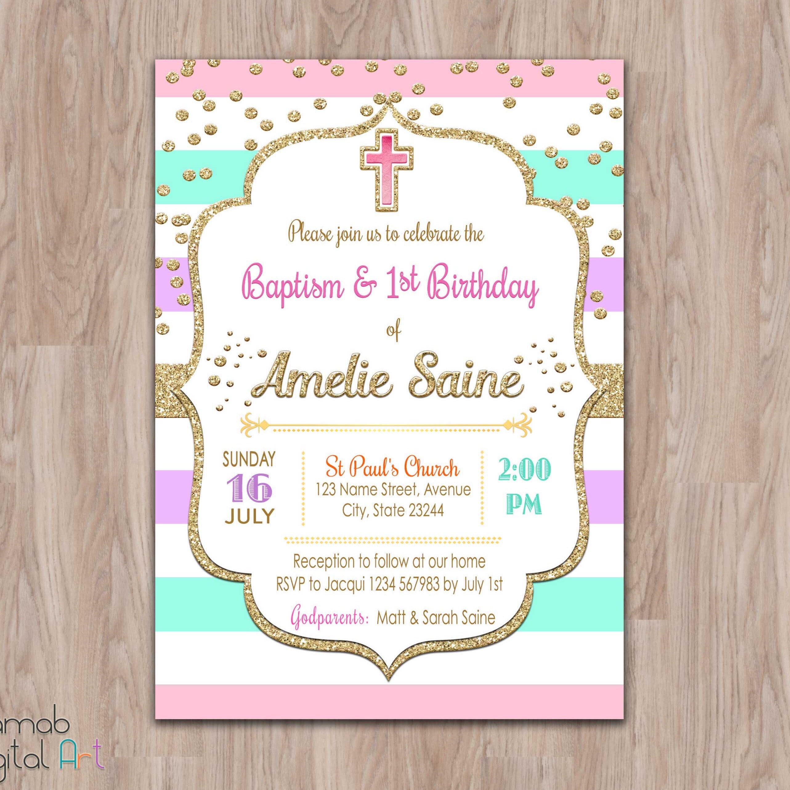 baptism and birthday invitation 1st birthday baptism invites Etsy