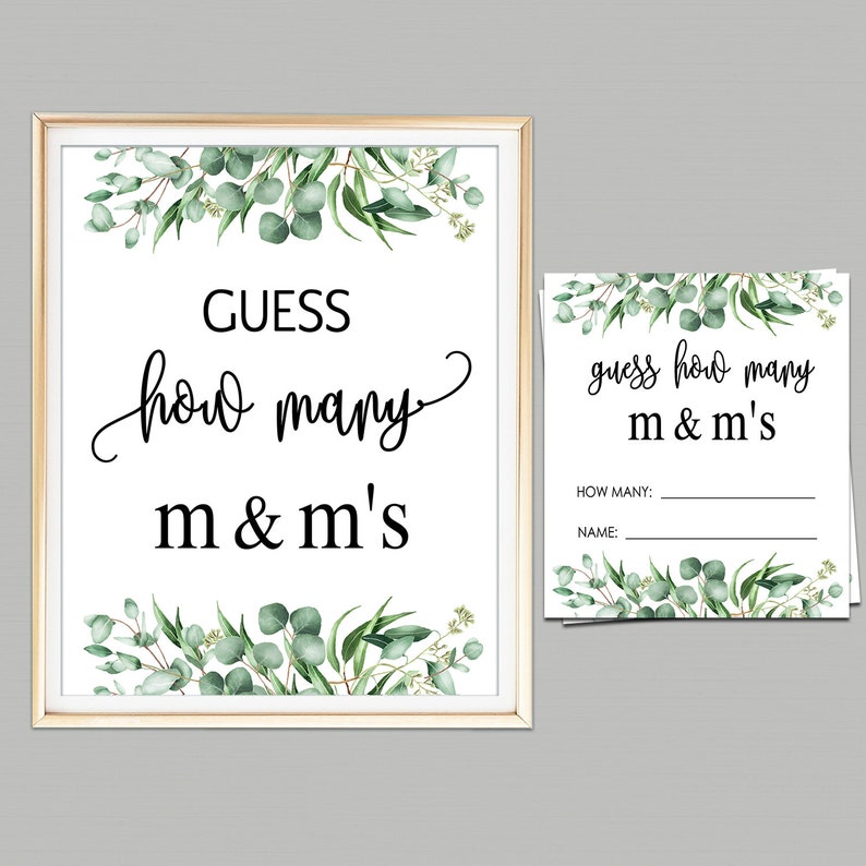 Guess How Many M&amp;M's Game Printable Greenery bridal | Etsy