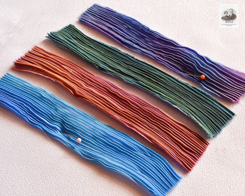 each piece 15-17 cm 4pc Silk Shibori Ribbon Handmade