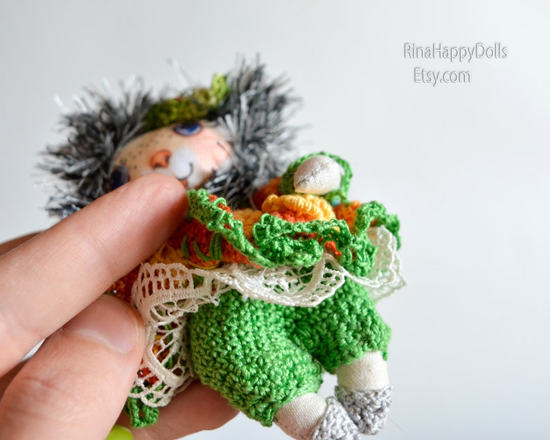 RinaHappyDolls, collectible doll cloth doll Mini handmade fabric doll Happy Hedgehog