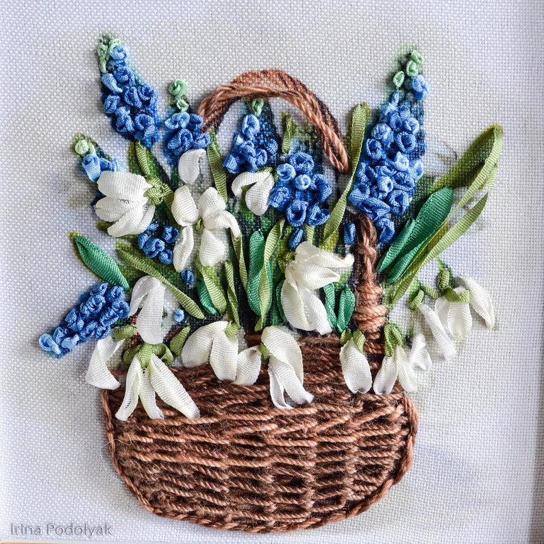 Silk ribbon embroidery kit Snowdrops. Etsy