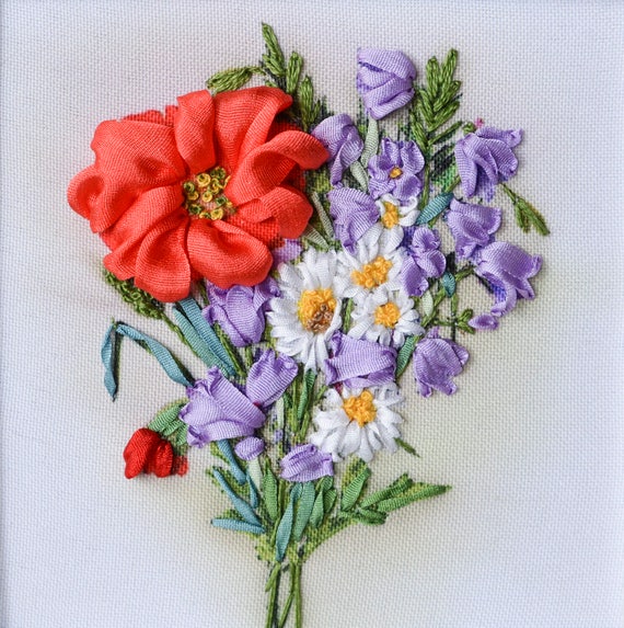 Silk Ribbon Embroidery Kit with FrameSteppe Flowers Etsy