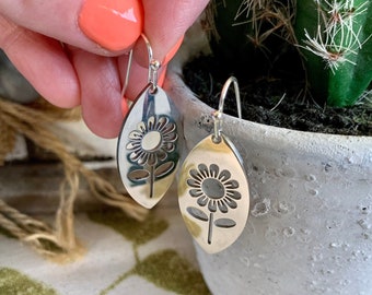 Handmade Stainless Steel Sunflower Dangle Earrings