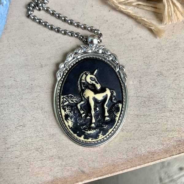 Unicorn Cameo Necklace For Women - Vintage Style Necklace - Gothcore Pendant Necklace - Gift For Women - Skull Horse