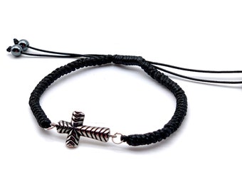 Men's Cross Bracelet- Adjustable Rope Bracelet - Christian Gifts for Men