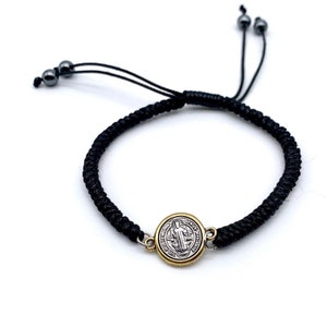 Men&#39;s Saint Benedict Bracelet - Catholic Saint Bracelet - Adjustable Bracelets -  San Benito Metal - Rosary