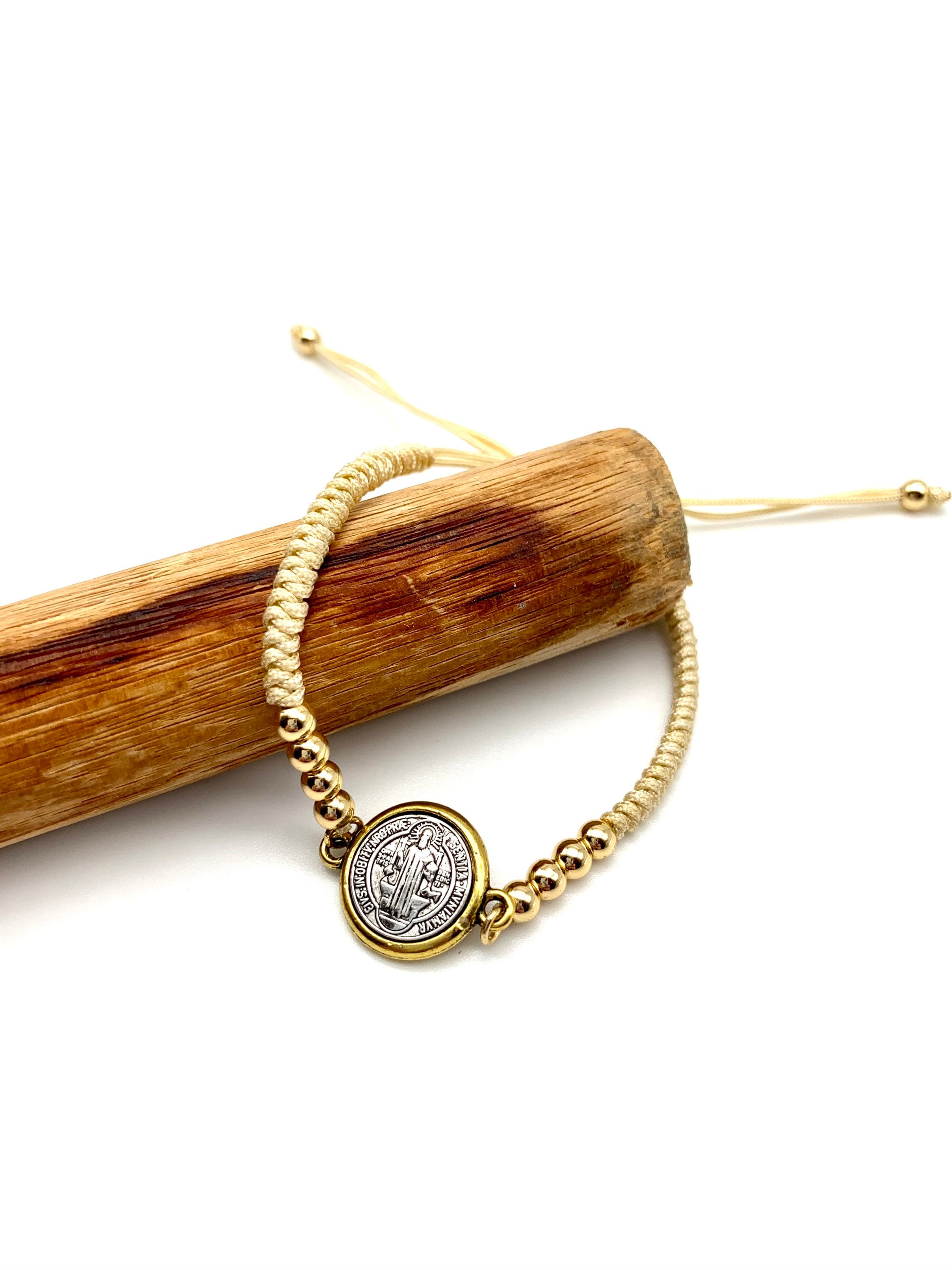 St. Benedict Adjustable Coin Bracelet Gold Saint Bracelet Etsy