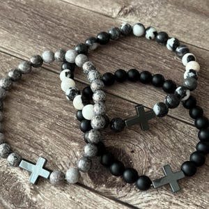 Natural stone cross bracelet - Mens beaded bracelet - Unisex gift