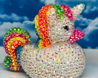 Jeep/Cheer/Cruise/Desktop Buddy Rainbow Unicorn Duck Bling/Bedazzled Rhinestones White or Gold Horn