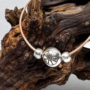 Sterling Silver Flower Bead on Choice of Leather Cord Necklace