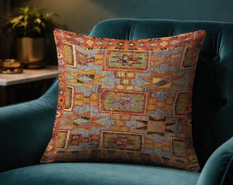 Rustic Tribal Pillow Cover, Vintage Anatolian Cushion, Earth Tone Kilim Throw Pillow, Boho Sofa Decor, 18x18 Pillow Case