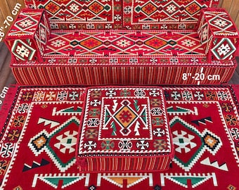 Sofá otomano de 8 pulgadas de grosor, sofá de suelo anatolio, cojín kilim turco, sofá árabe, sofá de estilo marroquí, conjunto de sofá de suelo oriental,