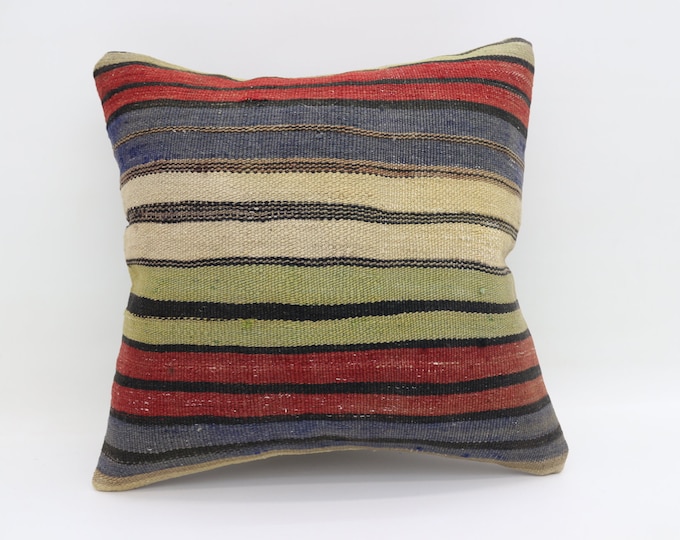 20x20 Turkish Embroidery Kilim Pillow striped Ethnic Pillow Nature Pillow Multicolor Kilim Pillow Cushion Case Decorative pillow SP5050-2643