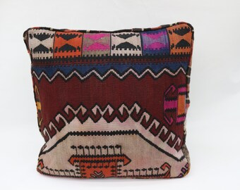 Turkish Kilim Pillow 12x20 Nomadic Pillow Throw Pillow SP3050 3442 Orange Pillow Striped Pillow Handmade Pillow Lumbar Pillow Covers