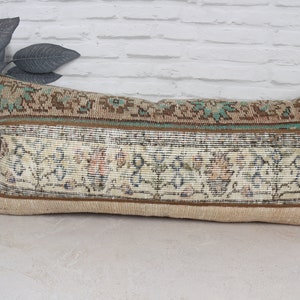Home Decor Pillow, Interior Designer Pillow, 16x36 Boho Pillow Sham Cover, Vintage Kilim Pillow, Beige Cushion Case, Patchwork Pillow,