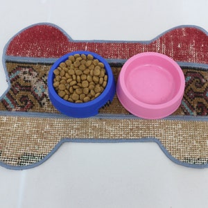 Bone Pad, Dog Lover Gift Mat, Feeding Pad, Red Mat, Rug Mat, Stylish Pad, Tribal Mat, Water Bowl Mat, Woven Pad, Bone Design Pad,
