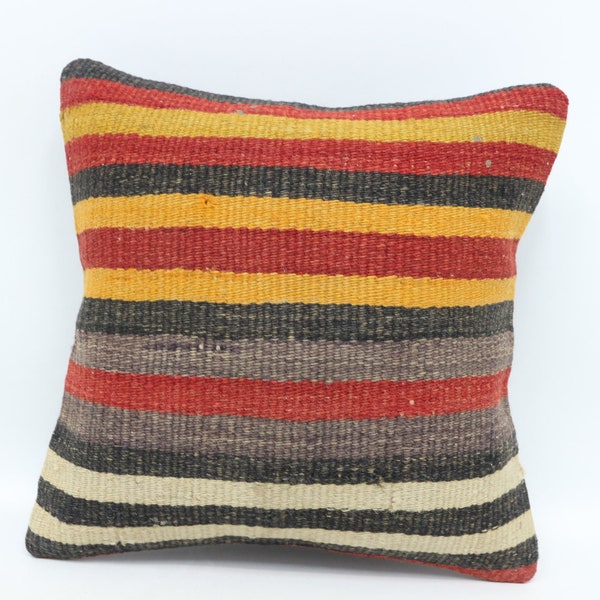 Kilim Pillow, Personalized Gift, Home Decor Pillow, 12x12 Red Cushion Case, Striped Pillow Cover, Ottoman Cushion, Small Pillow Case, 2437