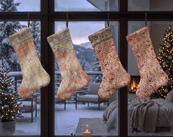 Floral Christmas Stocking, Vintage Inspired Xmas Stocking, Paisley Holiday Sock, Soft Pattern Christmas Mantel Decor