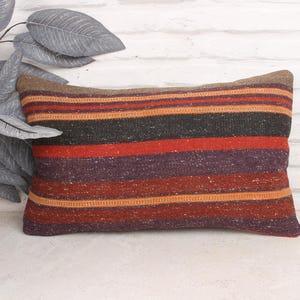 Vintage Kilim Pillow, Turkish Pillow, 12x20 Kilim Pillow Cover, Interior Designer Pillow, Purple Pillow Cover, Tribal Lumbar  Pillow,