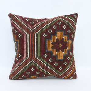 Turkish Kilim Pillow, Personalized Pillow, Kilim Pillow Cases, 24x24 Red Pillow, Embroidered Cushion Case, Funny Throw Pillow Case, 2938