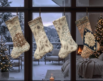 Antique Style Christmas Stocking, Botanical Xmas Sock, Ornate Medallion Holiday Stocking, Vintage Inspired Christmas Mantel Decor