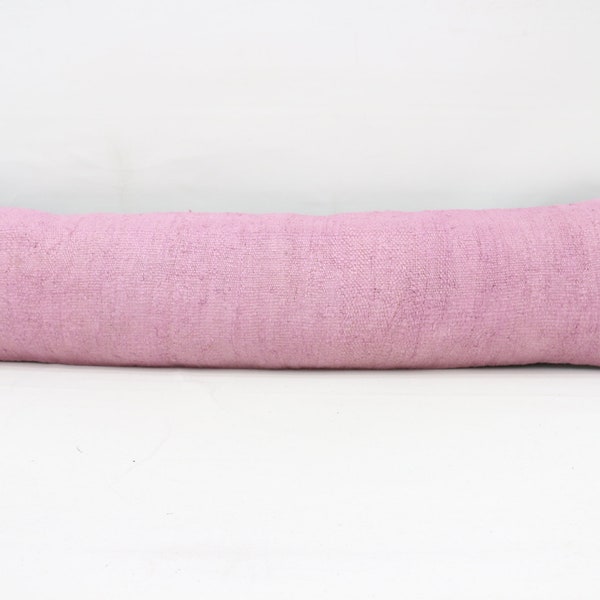 Throw Pillow Covers, Turkish Kilim Pillow, 12x48 Pink Pillow Case, Hemp Pillow Case, Decorative Bolster Pillow, Custom Cushion Case, 551