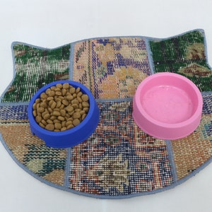 Cat Lover Gift Mat, Kilim Animal Pad, Cat Food Pad, Blue Mat, Rug Mat, Washable Mat, Decorative Pad, Vintage Mat, Water Bowl Mat,