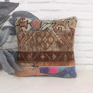 Home Decor Pillow, Pillow for Sofa, 16x16 Vintage Kilim Throw Pillow, Interior Designer Pillow, Blue Pillow, Patchwork Pillow, Carpet Pillow