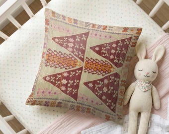 Vintage Turkish Kilim Pillow Cover, Boho Nursery Cushion, Tribal Anatolian Throw Pillow, Rustic Kids Room Decor