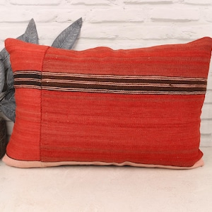 Vintage Pillow, Pillow for Sofa, 16x24 Ethnical Kilim Rug Pillow, Gift Pillow, Red Pillow, Vintage Turkish Lumbar Pillow, Patchwork Pillow,