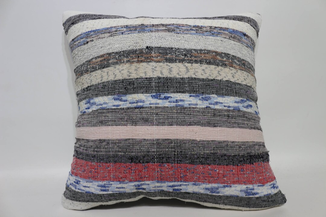 18x18 Cotton Kilim Pillow Boho Pillow 18x18 Striped Washable Kilim