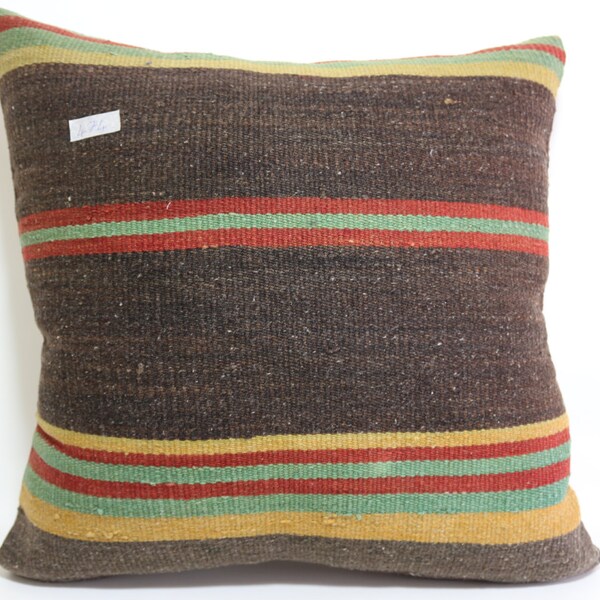 24x24 Brown Kilim Pillow Large Striped Pillow Floor Pillow Kilim Cushion Case Bohemian Pillow Kilim Cushion Cover SP6060-474