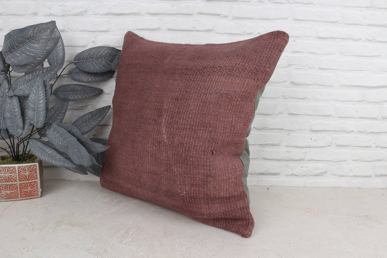 Cojín vintage, cojín bohemio, cojín étnico Kilim de 22x22, cojín de regalo, funda de cojín marrón, cojín de cáñamo, cojín estético, cojín turco de esquina imagen 4
